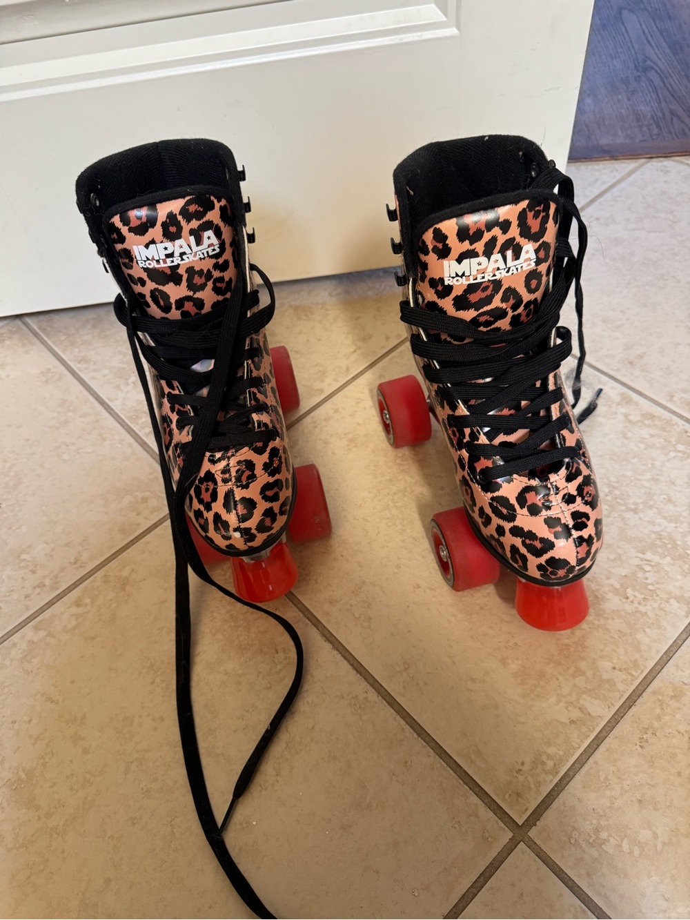 Impala Leopard Roller Skates in Red & Black